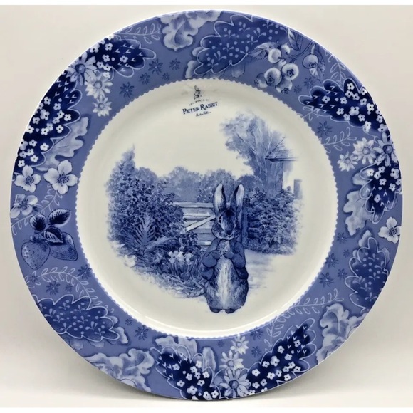 Peter Rabbit Dinner Plates Set Of 4 Easter Beatrix Potter NEW Blue Toile - Picture 1 of 1